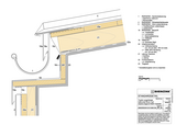 Traufe, vorgehängte halbrunde Rinne, auf Gesims liegend, WSTF-Fassade, belüftet